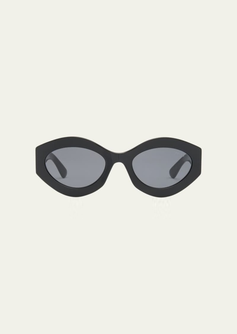 Emilio Pucci Logo Acetate & Metal Oval Sunglasses