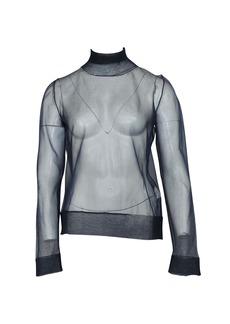 Emilio Pucci Mesh Turtleneck Top in Navy Blue Polyamide