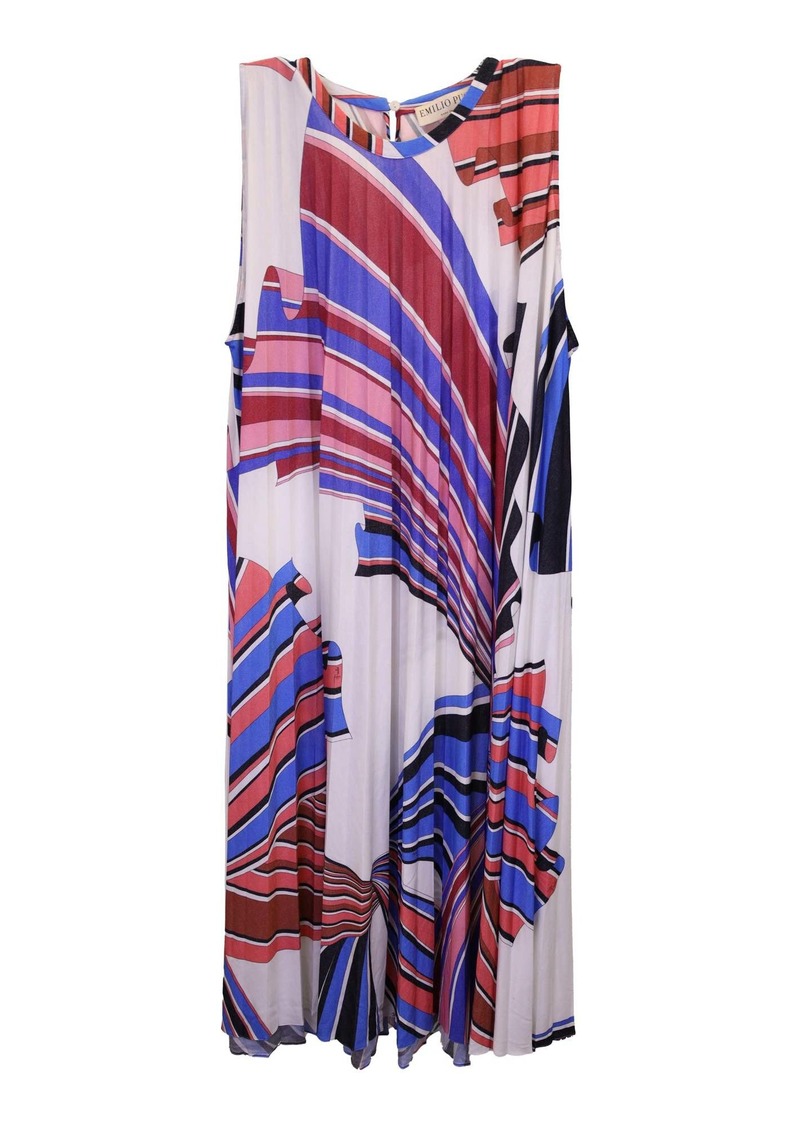 Emilio Pucci Printed Pleated Sleeveless Dress in Multicolor Polyester Viscose