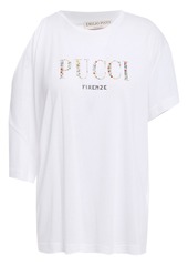 Emilio Pucci Woman Asymmetric Cold-shoulder Embellished Jersey T-shirt White