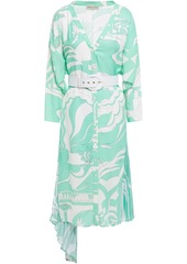 Emilio Pucci Woman Belted Printed Pleated Crepe De Chine-paneled Twill Dress Light Green