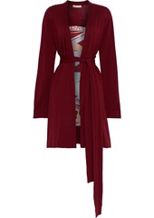 Emilio Pucci Woman Belted Printed Silk Twill-paneled Wool Cardigan Burgundy