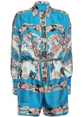 Emilio Pucci Woman Belted Printed Silk-twill Playsuit Bright Blue