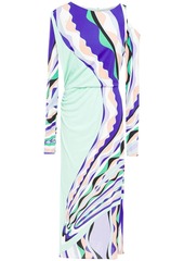 Emilio Pucci Woman Cold-shoulder Ruched Printed Stretch-jersey Midi Dress Mint