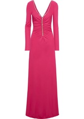 Emilio Pucci Woman Crystal-embellished Ruched Jersey Maxi Dress Magenta