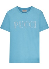 Emilio Pucci Woman Crystal-embellished Slub Cotton-jersey T-shirt Light Blue