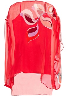 Emilio Pucci - Draped printed silk-blend voile blouse - Red - IT 38