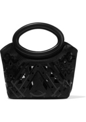 Emilio Pucci Woman Leather-trimmed Embellished Cutout Satin Tote Black