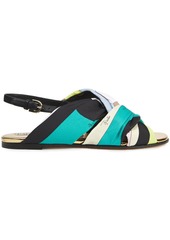 Emilio Pucci Woman Leather-trimmed Printed Twill Slingback Sandals Black