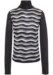 Emilio Pucci Woman Metallic Striped Stretch-knit Turtleneck Sweater Black