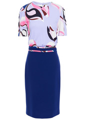 Emilio Pucci Woman Paneled Printed Stretch-jersey And Crepe Dress Midnight Blue