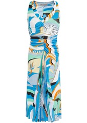 Emilio Pucci Woman Printed Pleated Crepe De Chine-paneled Ruched Jersey Dress Light Blue