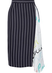 Emilio Pucci Woman Printed Satin Twill-paneled Striped Woven Skirt Midnight Blue