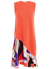 Emilio Pucci Woman Printed Silk Twill-paneled Wool Dress Bright Orange