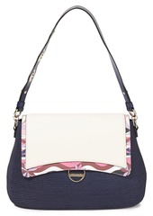 Emilio Pucci Woman Riviera Printed Leather And Faux Straw Shoulder Bag Navy