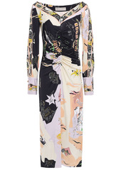 Emilio Pucci Woman Ruched Printed Jersey Midi Dress Black