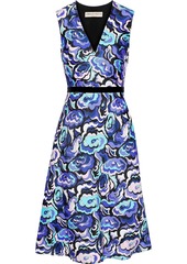 Emilio Pucci Woman Velvet-trimmed Printed Wool And Silk-blend Twill Dress Bright Blue