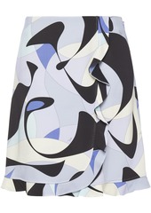 Emilio Pucci Woman Wrap-effect Ruffle-trimmed Printed Stretch-crepe Mini Skirt Black