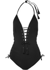 Emma Pake Woman Carlotta Lace-up Halterneck Swimsuit Black