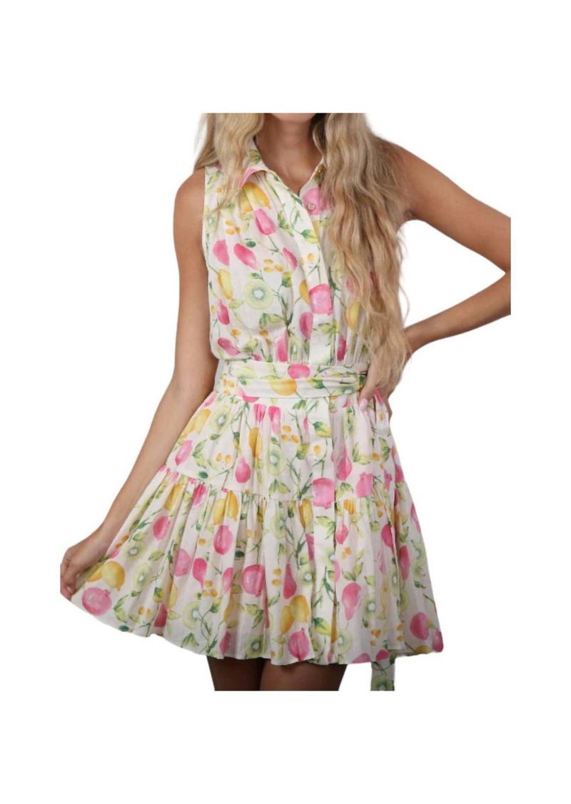 En Saison Belted Button Front Mini Dress In Fruit Medley