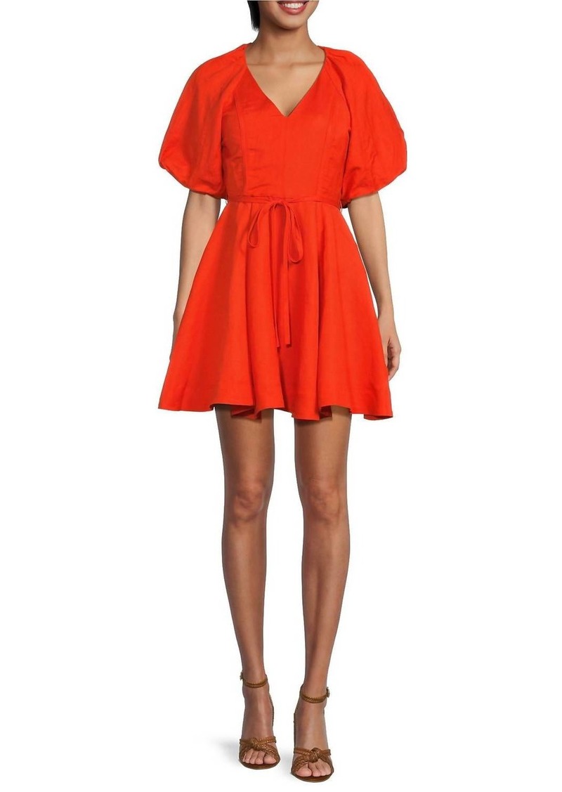 En Saison Bubble Sleeve Mini Dress In Tomato Red