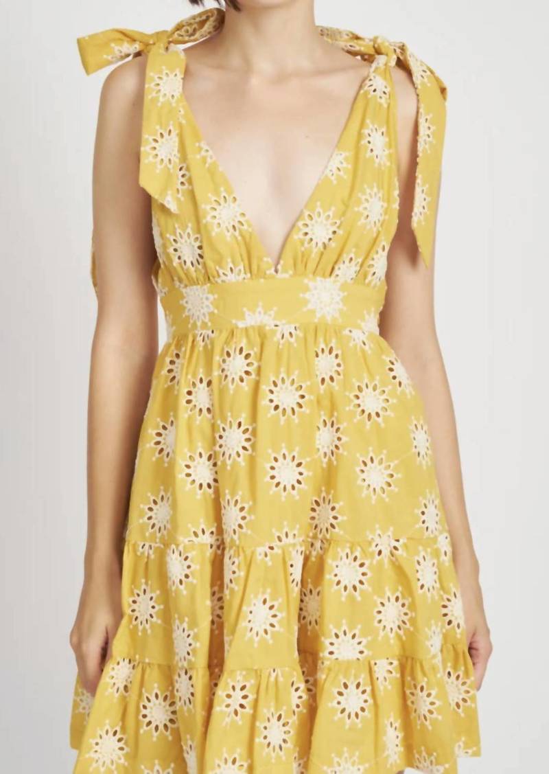 En Saison Embroidered Tiered Mini Dress In Yellow