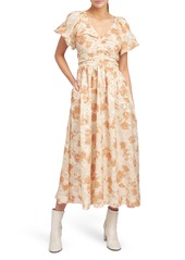 En Saison Florence Ruched Floral Midi A-Line Dress in Peach Taupe at Nordstrom Rack