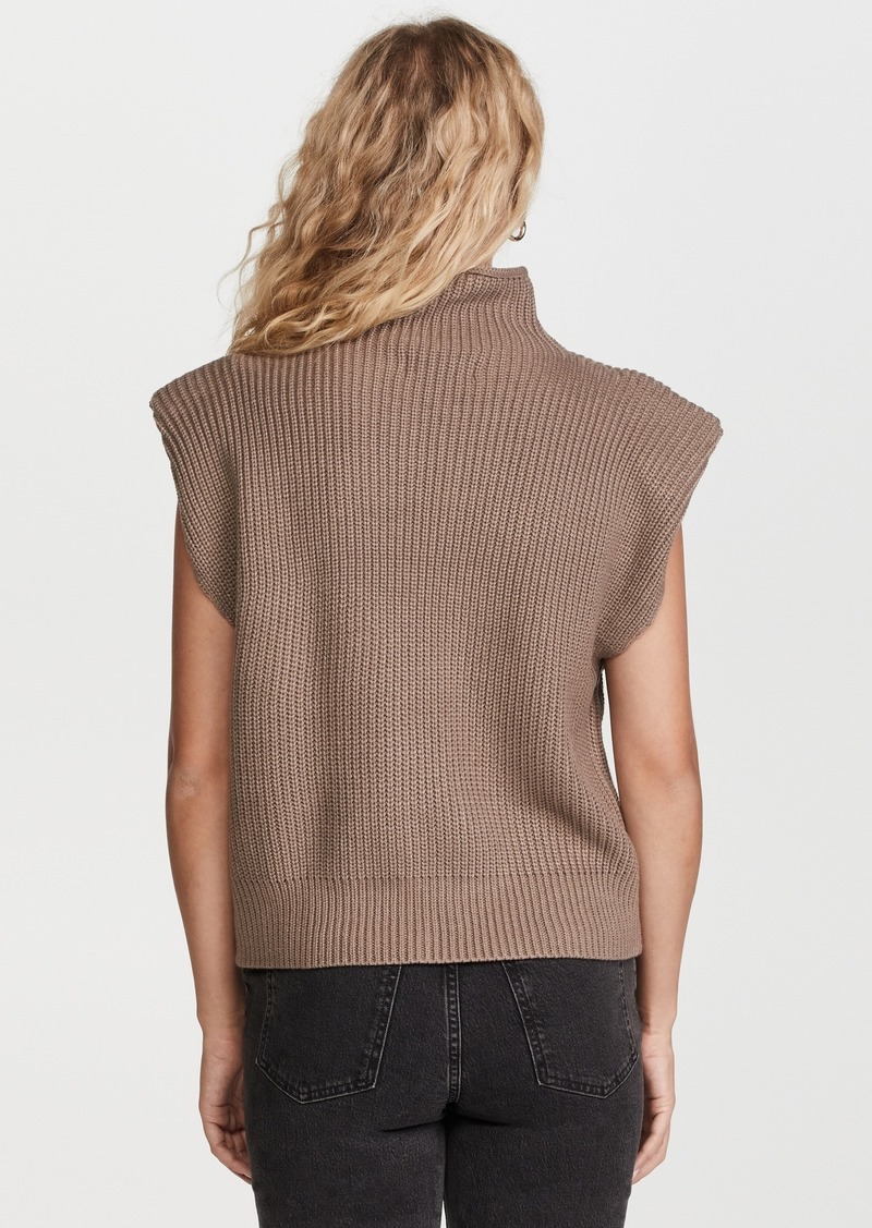 En Saison Karalie Ribbed Knit Mock Neck Sleeveless Shoulder Pad