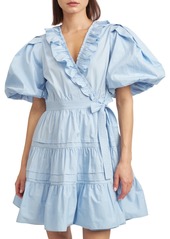 En Saison Women's Lorena Cotton Balloon-Sleeve Mini Dress - Baby Blue