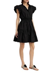 En Saison Women's Nicollete Cotton Puffed-Sleeve Tiered Mini Dress - Black