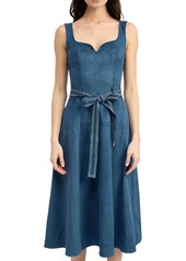 En Saison Women's Robin Faux-Suede Tie-Waist Midi Dress - Midnight Teal