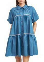 En Saison Women's Tara Puff-Sleeve Babydoll Shirtdress - Chambray