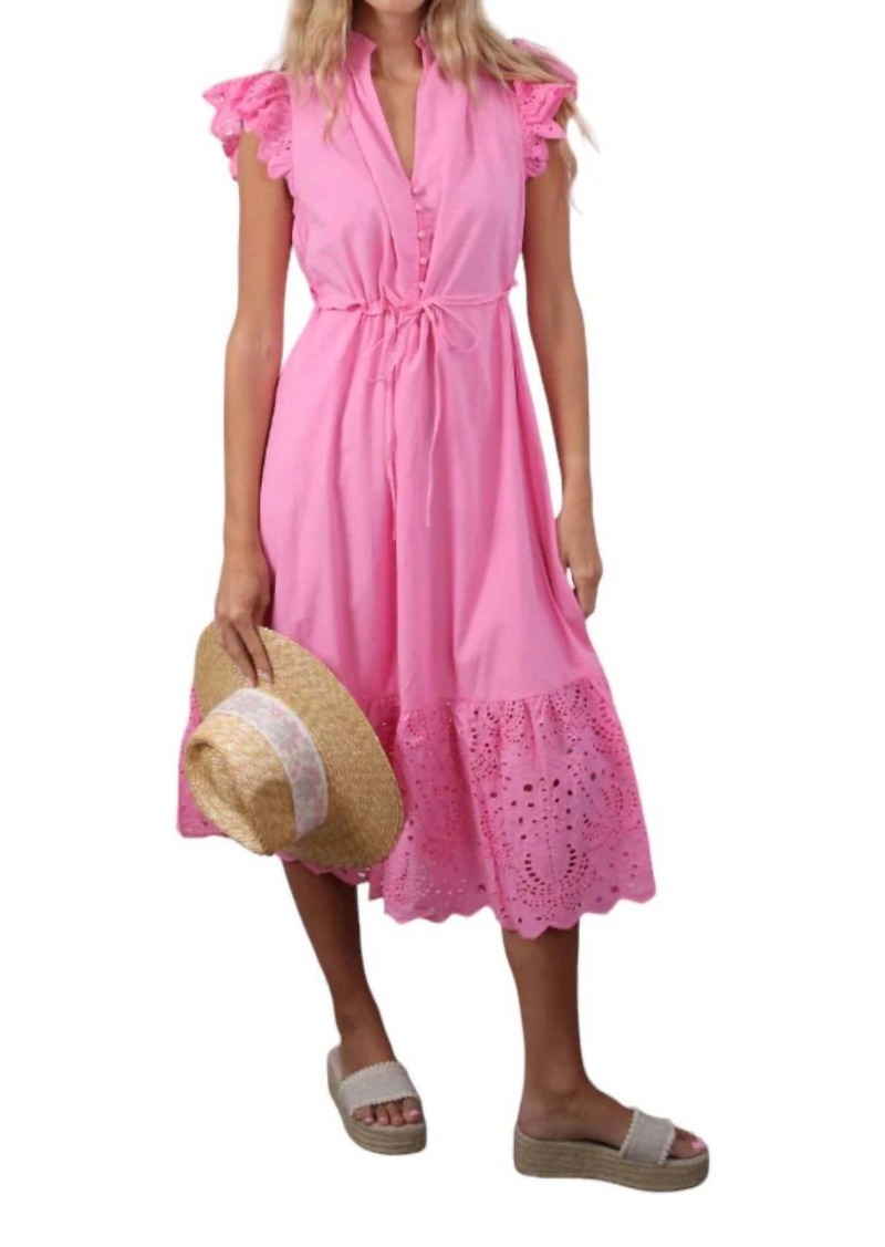 En Saison Eyelet Ruffle Midi Dress In Palm Pink