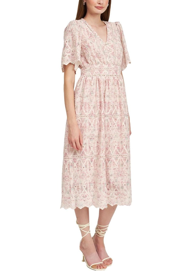 En Saison Kiera Womens Eyelet Floral Midi Dress