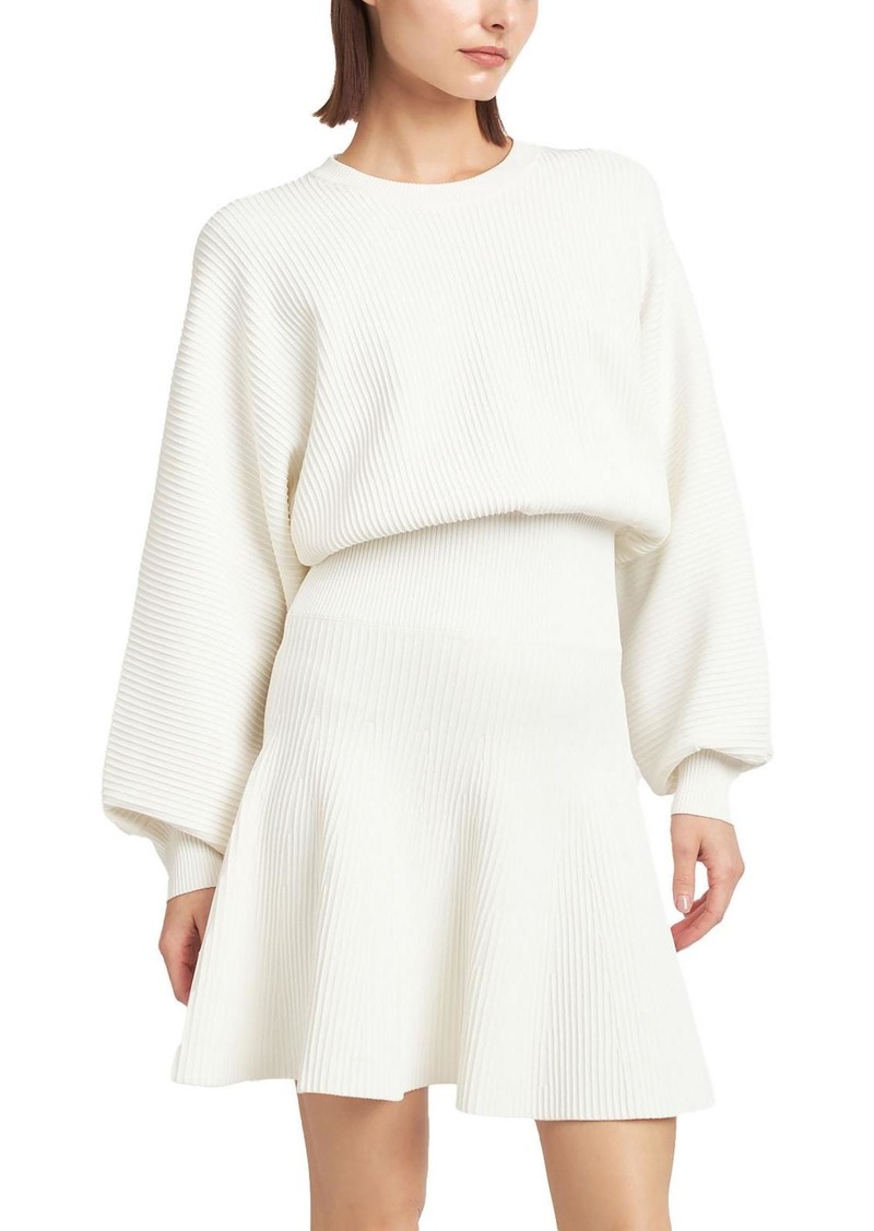 En Saison Lester Womens Ribbed Knit Mini Sweaterdress