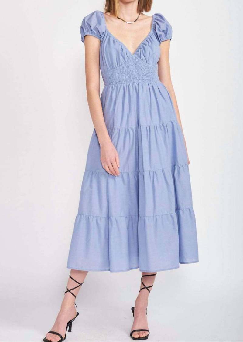 En Saison Puff Sleeve Dress In Blue