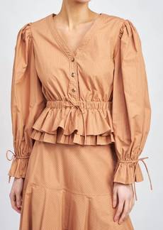 En Saison Quinby Pleated Peplum Top In Cider