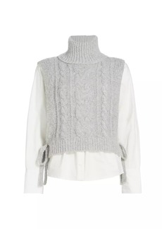 En Saison Waverly Cotton Cable-Knit Sweater Shirt