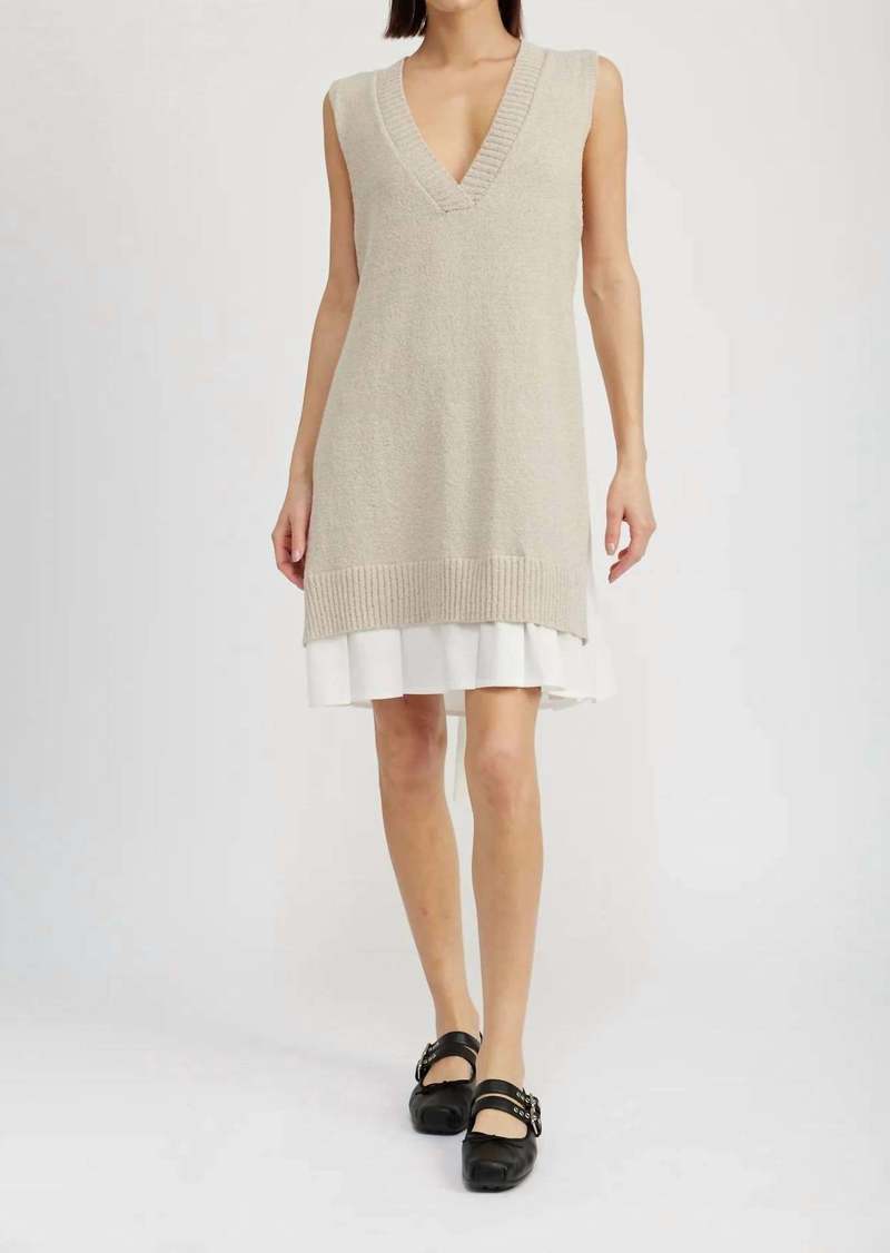 En Saison Whitney Mixed Media Midi Dress In Beige And White