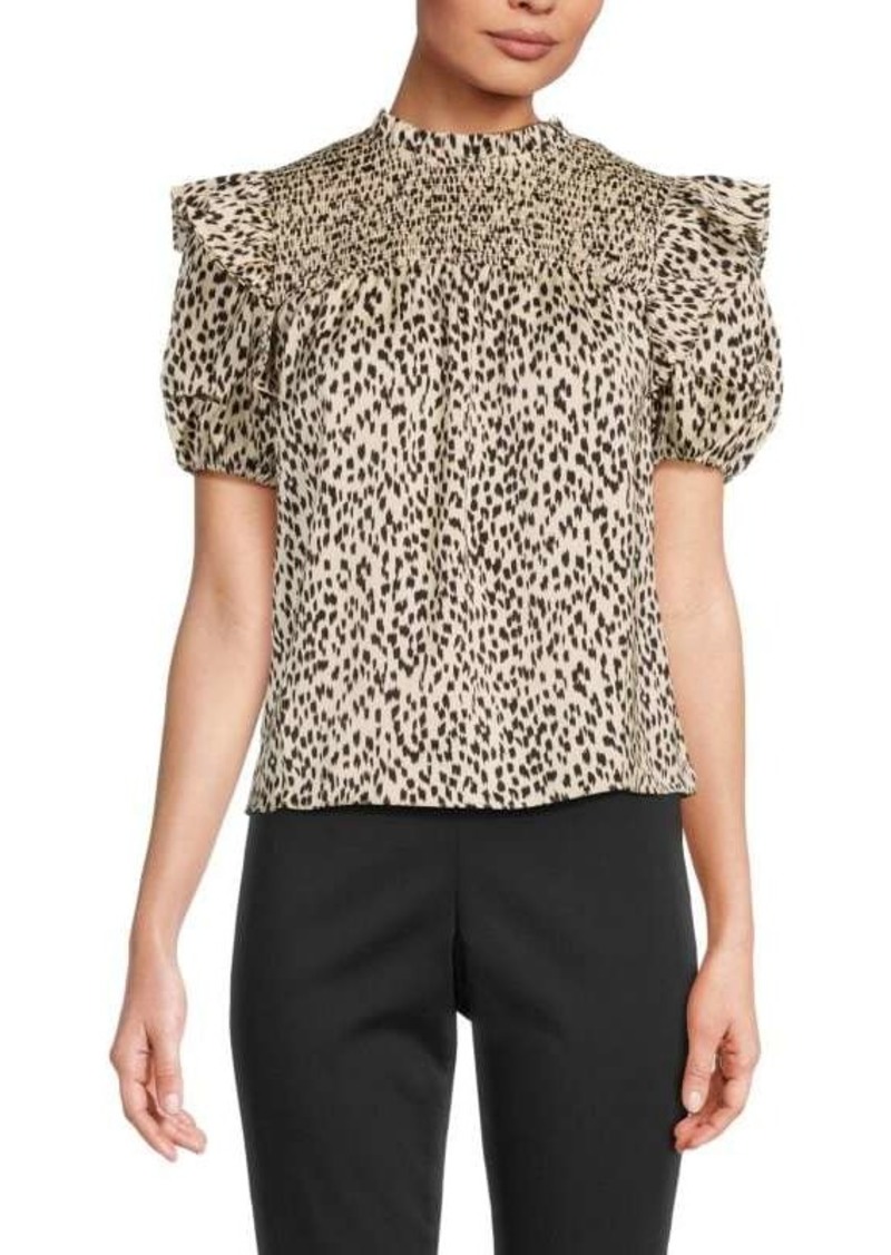 Endless Rose Animal Print Smocked Top