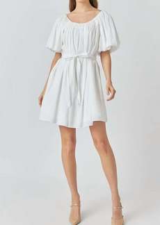 Endless Rose Eloise Pleated Puff Sleeve Dress In White