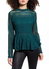 Endless Rose Crochet Lace Peplum Top in Green at Nordstrom
