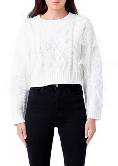 Endless Rose Feather Trim Crop Sweater