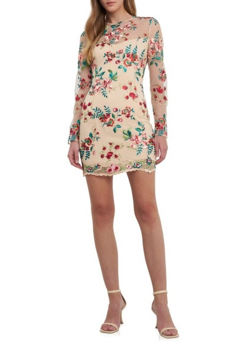 Endless Rose Floral Embroidered Long Sleeve Sheath Dress