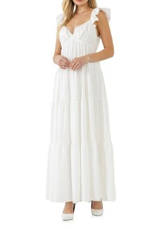 Endless Rose Flutter Sleeve Maxi Dress in White at Nordstrom