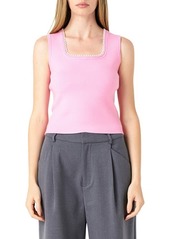 Endless Rose Imitation Pearl Trim Knit Tank