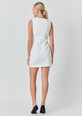 endless rose Juniors' Contrast Trim Sleeveless Blazer Sheath Dress - Off White