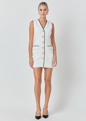 endless rose Contrast Trim Sleeveless Blazer Sheath Dress - Off White