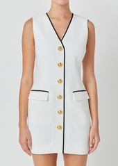 endless rose Juniors' Contrast Trim Sleeveless Blazer Sheath Dress - Off White