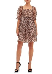 Endless Rose Leopard Print Organza Babydoll Dress at Nordstrom